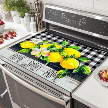 Imagem de HOMETITUTE Capas de fogão Lemon Farmhouse para fogão elétrico 71 x 50 cm protetor de fogão de vidro resistente ao calor capa decorativa de fogão tapete de bancada de cozinha
