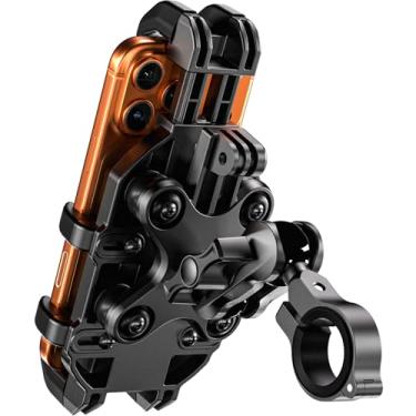 Imagem de LOKTENWO Suporte de celular antifurto para motocicleta com amortecedor de vibração, com braço de metal sólido e base de montagem no guidão, antivibração para bicicleta, scooter, quadriciclo, ajuste