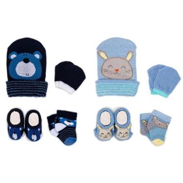 Imagem de 2 Conjuntos Bebê Recém-Nascido Touca Luva Meia e Pantufa Enxoval Menin