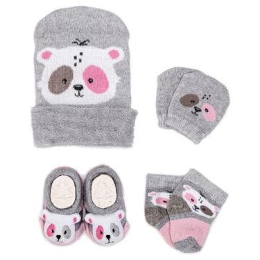 Imagem de Kit Bebê Touca Meia Luva e Pantufa Recém Nascido Menina Saída Maternid
