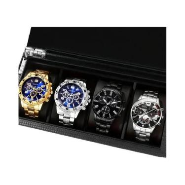 Imagem de Relógio De Quartzo Masculino Fashionável 4 Peças Pulseira De Aço Inoxi
