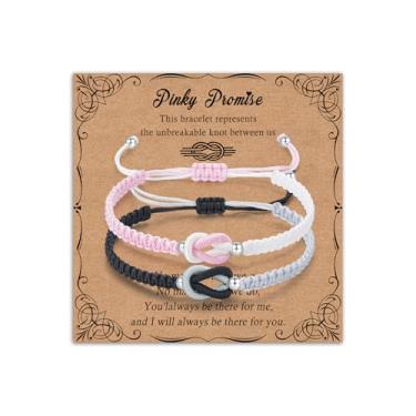 Imagem de Dlihc Pulseiras combinando para casais, pulseiras de nó de amor feitas à mão Pinky Promise, joias para sempre amizade, presentes para mulheres e homens BFF (preto e rosa)