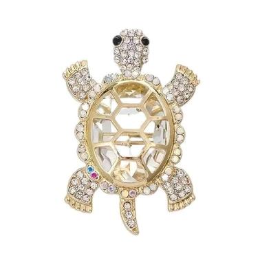 Imagem de 1 broche requintado em forma de tartaruga de strass, acessório de roupa elegante bonito para terno, presente de boa sorte, branco