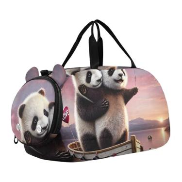 Imagem de Bolsa esportiva de viagem para meninos, fim de semana, bolsa de viagem para meninas, bolsa de viagem para dança, romântica, gato Titanic Love, Titanic Panda Romantic Love, Clássico