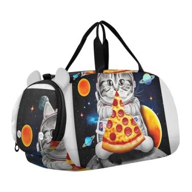 Imagem de Bolsa esportiva para meninos com desenho de sapo verde, bolsas de fim de semana para viagem, compartimento de sapatos, Gato fofo astronauta, Clássico