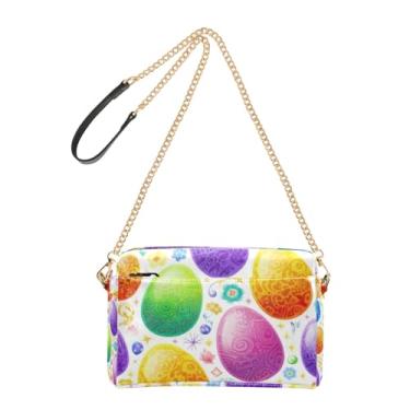 Imagem de Joitme Bolsas femininas bolsa transversal para celular linda bolsa de ombro de couro PU com alça de corrente ovos coloridos ornamentado floral