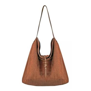 Imagem de Ulisty Bolsa feminina de veludo cotelê despojada grande capacidade bolsa Hobo bolsa moderna diária bolsa casual marrom