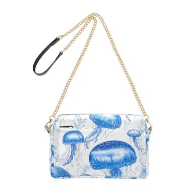 Imagem de Joitme Linda bolsa tiracolo azul água-viva feminina bolsa de ombro de couro PU bolsa de ombro alça de corrente bolsa para celular