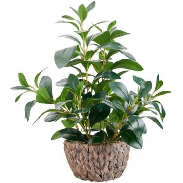 Imagem de AlphaAcc Planta artificial de ficus de 45 cm, vegetação sintética, vaso em vaso de cesta de vime com seixos decorativos, planta falsa realista para casa, sala de estar, escritório, mesa, prateleira