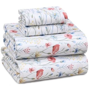 Imagem de RUVANTI Jogo de cama King California 100% algodão – Tecido de cetim macio e sedoso para uma sensação de hotel de luxo, bolso profundo de 35,5 cm, refrescante, respirável e durável, 4 peças, Sweet Pea