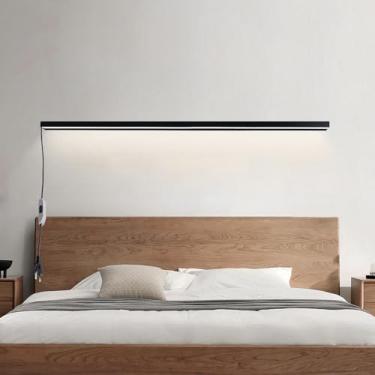 Imagem de Lâmpada de parede LED com plugue e interruptor Arandelas internas Design moderno Alumínio preto Iluminação de parede para sala de estar quarto cabeceira Escadaria (luz branca preta, 80 cm)