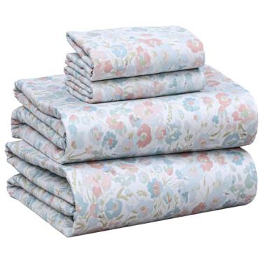 Imagem de RUVANTI Jogo de cama king size 100% algodão - Tecido de cetim macio sedoso para uma sensação de hotel de luxo, bolso profundo de 40,64 cm, refrescante, respirável e durável, 4 peças, pastel