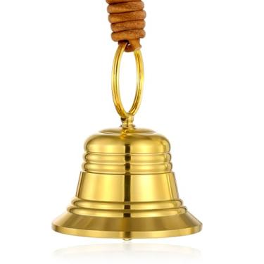 Imagem de Sino de pendurar vintage para maçaneta de porta, sino de jantar como sinos de porta de entrada, fazenda antiga e portão da frente, pequenos sinos de latão para recepção, casa, Natal, jardim, escola