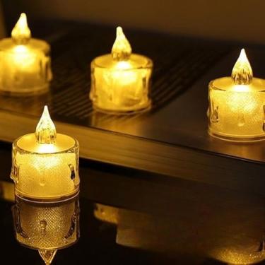 Imagem de Kit 10 Mini Velas Luz Led Eletrônica Decorativa Cristal Transparente vela led，decorativas de natal，eletrônica(Luz vela led B-10 Pcs)