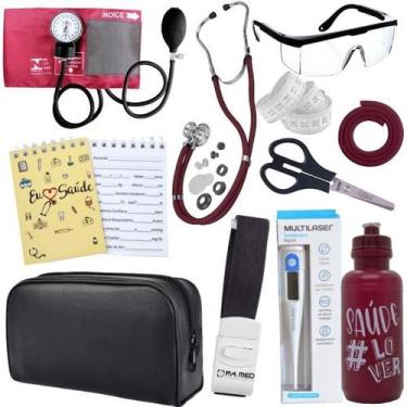 Imagem de Kit Enfermagem Estágio Aparelho Pressão Estetoscópio - INCOTERM, VINHO