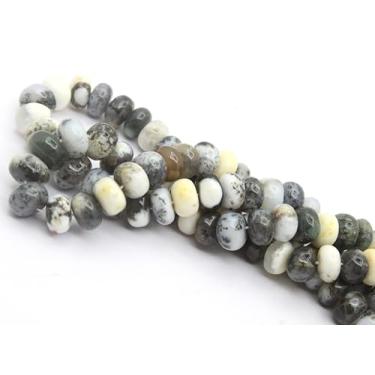 Imagem de 40 peças naturais de opala de dendrito liso Rondelle pedras preciosas | Aproximadamente de 6 a 8 mm | Contas de pedra de qualidade AAA feitas à mão para fabricação de joias, pulseiras, colares e