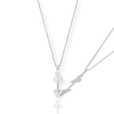 Imagem de Colar Pingente Halter Peso Academia Fitness Prata Legitima - Lojas La+