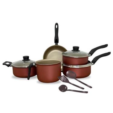 Imagem de Jogo de Panelas Antiaderente com 8 Peças Cereja Tampa de Vidro - Dona 