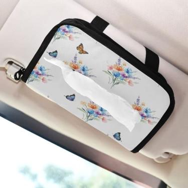 Imagem de SEHANY Porta-lenços de papel de carro floral fofo colorido, caixa de lenços para carro, viseira solar, porta-guardanapos retangular, dispensador de máscara de carro, caixa de lenços para veículos