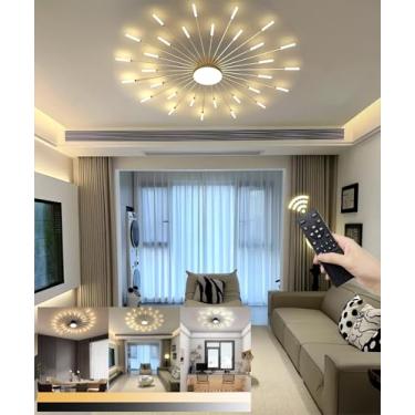 Imagem de Luminária de teto LED moderna com 30+1 lâmpadas, estilo lustre, semi-embutida, com controle remoto, ideal para sala de estar, escritório, quarto e restaurante (Dourada, 30+1 lâmpadas).