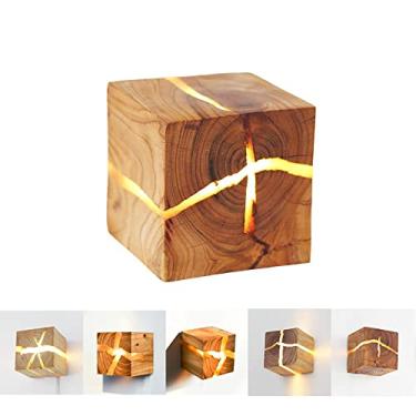 Imagem de Luminária de parede vintage de madeira com LED 5W, luminária de parede criativa, luminária noturna com efeito de rachadura aleatória, iluminação interna para quarto, sala de estar, sala de j