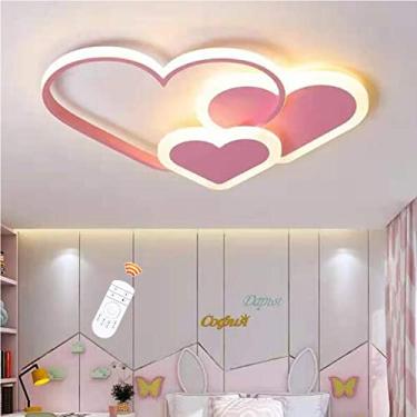 Imagem de Luminária de teto LED em formato de coração para quarto infantil, menina ou menino, com intensidade ajustável e controle remoto, cúpula de acrílico, estilo moderno, ideal para sala de jantar