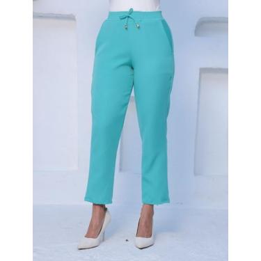 Imagem de Calça Alfaiataria Feminina Casual Bolsos Elástico Cintura Elegante - L
