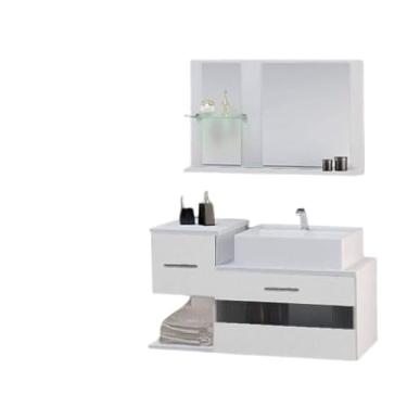 Imagem de Kit Gabinete MDF para Banheiro com Cuba e Espelheira 65cm (Branco)