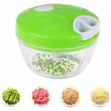 Imagem de Mini Triturador de Alimentos Manual 400ml com Corda Retrátil | Triturador de Alho, Cebola e Temperos | 3 Lâminas em Aço Inox | Compacto, Fácil de Limpar e Sem Eletricidade