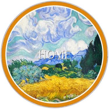 Imagem de Tapete redondo artístico 61 cm, tapete de entrada com sensação de lã sintética densidade, lavável na máquina e secagem rápida, fundo antiderrapante reforçado, adequado para entradas/cozinhas/banheiros