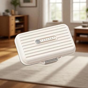 Imagem de Organizador de comprimidos portátil semanal, caixa de comprimidos de viagem com 4 compartimentos, estojo de medicamentos resistente à umidade, bege