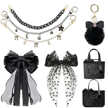 Imagem de FTTYUBE Kit de decoração de 6 peças com laço de bolas de pelúcia pérola, compatível com Yeti Camino 20/35/50 Carryall Bogg Beach Tote Bags Acessórios, arco decorativo e acessórios de pérola Pom Pom