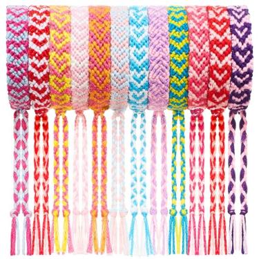 Imagem de Hinly 12 pulseiras de amizade de coração a granel, pulseiras de tecido da amizade, cordas trançadas ajustáveis a granel para mulheres, presentes de aniversário de namorado galentino, lembrancinhas de