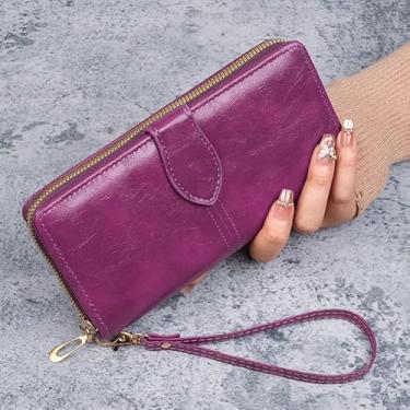 Imagem de Carteira feminina estilo longo moda carteira com zíper grande capacidade para cartão de crédito bolsas de mão bolsas clutch presente, Roxa
