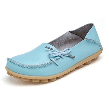 Imagem de VenusCelia Mocassim feminino respirável confortável para caminhada para escritório, Aqua, 36