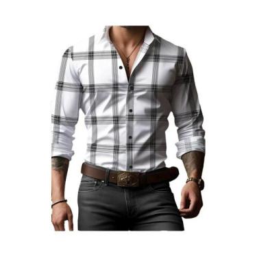 Imagem de Camisa Masculina De Manga Longa Com Estampa Xadrez Oversized, Botão Fr