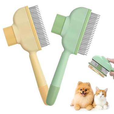 Imagem de 2 pentes de pulgas para cães e gatos com botão de liberação, pente de pulgas de dentes finos para cuidados com a pele, massagem e limpeza, remoção de ovos de pulgas, remoção de pelos de animais de