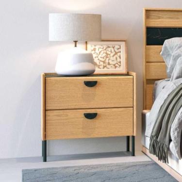 Imagem de Mesa de Cabeceira 57cm com 2 Gavetas e Pés em Metal 100% MDF - Móveis 