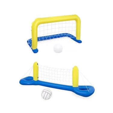 Imagem de Rede de Vôlei + Trave Gol Inflável: Para Piscina, Fut Polo – Ideal para Recreação Aquática(GOL)