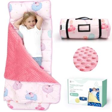 Imagem de ACRABROS Tapete de soneca infantil com travesseiro e cobertor - 133 x 53 x 3,5 centímetros, extra grande, tapetes de cochilo enrolados para meninos meninas, saco de dormir infantil para creche, pré-escola, viagem, camping, balé