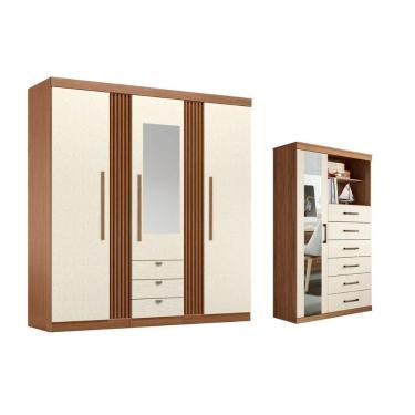 Imagem de Guarda Roupa 2 Peças (1guardaroupa+1cômoda) Qc248 Jatoba/areia - Santos Andirá