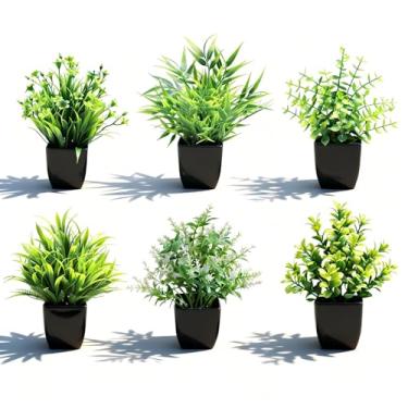 Imagem de DEEDOCHY Plantas falsas, pacote com 6 pequenos vasos de vegetação artificial para prateleiras, banheiro, mesa, cozinha, escritório
