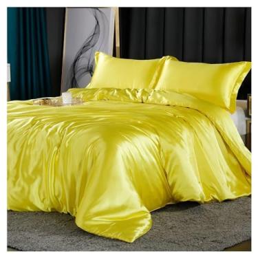 Imagem de Jogo de cama de seda amoreira, conjunto de capa de edredom queen de seda com lençol com elástico, conjunto de cama king size de luxo (E US King conjunto de 4 peças)