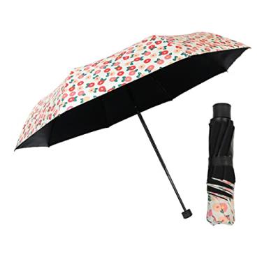 Imagem de U5GAAALPPQ9 Guarda-chuva totalmente automático chuva e brilho duplo pequeno fresco flor quebrada guarda-chuva feminino três dobras cola preta protetor solar (D 1)