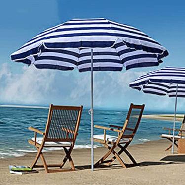 Imagem de HHHJQFAAT Guarda-sol de praia ao ar livre, guarda-chuvas de mesa de mercado, guarda-chuvas de pesca portáteis, redondo, guarda-sol e à prova de chuva, jardim pátio terraço lojas (azul 2,5 m)