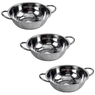 Imagem de Kit 3 Escorredor Inox Arroz Macarrão Peneira de Cozinha 25cm - Rio Tij