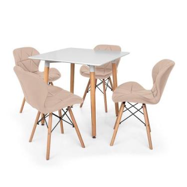 Imagem de Kit Mesa Jantar Eiffel 80x80 Branca + 04 Cadeiras Slim - Nude - Magazi