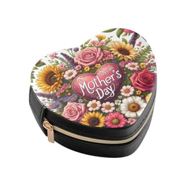 Imagem de Burbuja Caixa de joias para o Dia das Mães com flores em forma de coração, mini estojo de viagem para mulheres e meninas, organizador portátil de armazenamento para brincos, anéis, colares e pulseiras