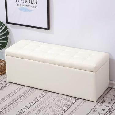 Imagem de Banco de entrada moderno com armazenamento com almofada, banco para quarto na extremidade da cama, banco de armazenamento de sala de estar, banco para entrada da porta da frente, banco de sapatos com