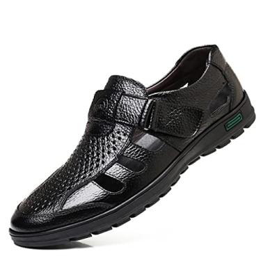 Imagem de UIKGITP Sandálias masculinas casuais de trabalho e negócios masculinas verão respirável couro sintético caminhada escritório oxfords masculino coquetel festa vestido formal sapatos formais, Preto 1